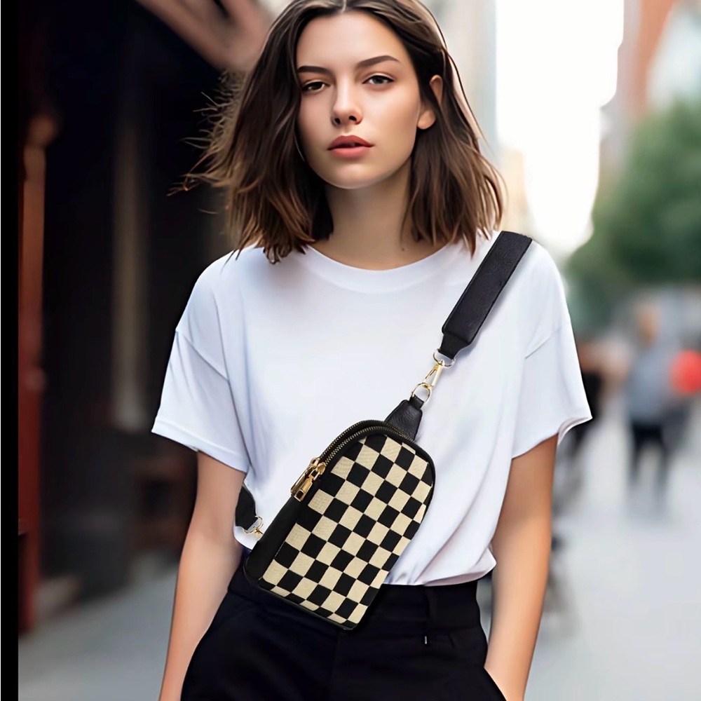 Checkered Black and White Crossbody Bag